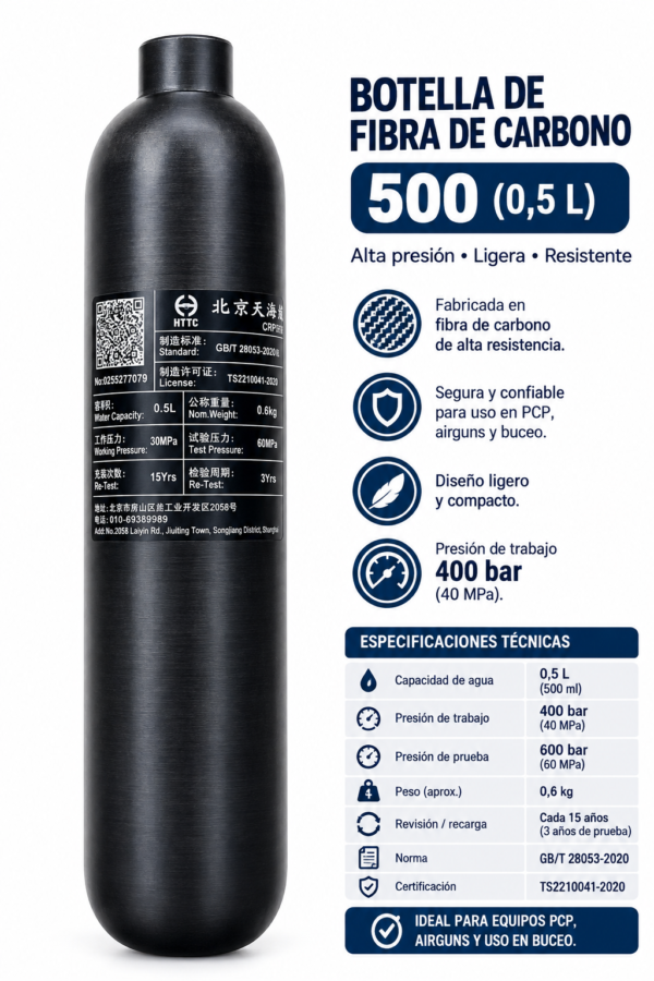 Botella de fibra de carbono PCP 500 ml –